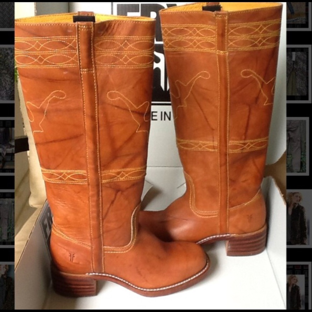 RARE Frye Campus Stitching Riding Boots (Saddle)